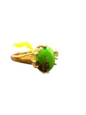 STS Ring Malachite Signed Boho Hippie Gold Over Sterling Silver Sz 10 NEW